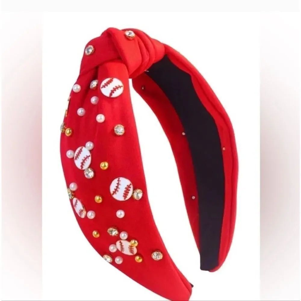 Red Knot Embellished Baseball Pearls Headband